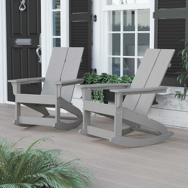 Flash Furniture Gray Modern Poly Resin Adirondack Rockers, PK 2 JJ-C14709-GY-2-GG - main